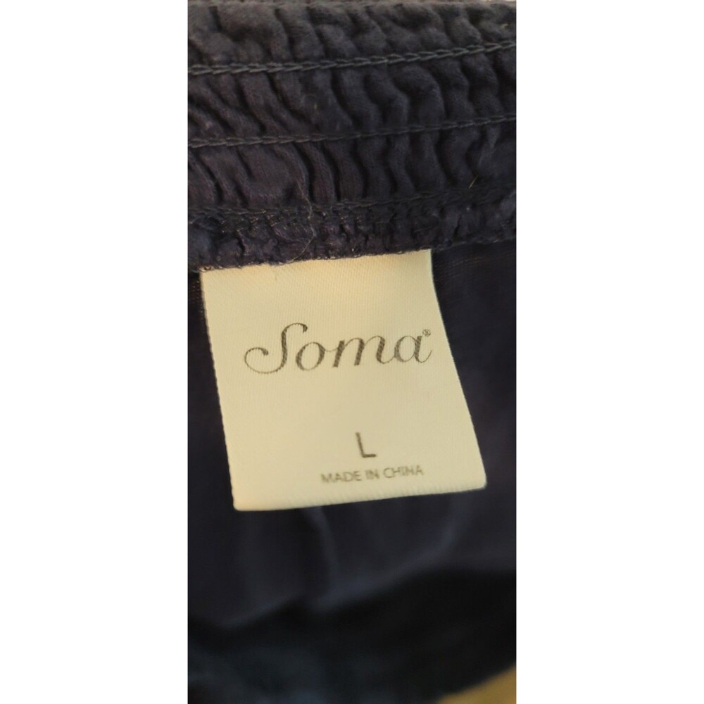 Soma Womens Sz L Blue Cropped Lounge PJ Pants Embroidered Lace Hem Drawstring - Picture 3 of 7